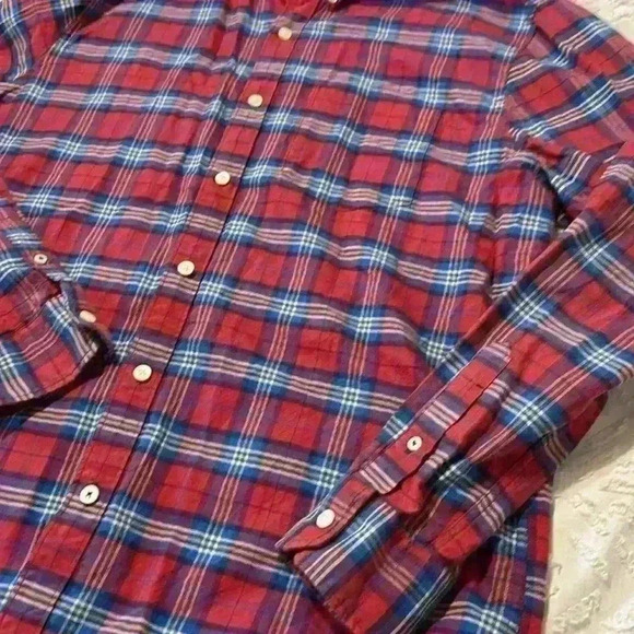 American Eagle classic fit seriously soft plaid red blue men’s button-down shirt - Picture 4 of 9
